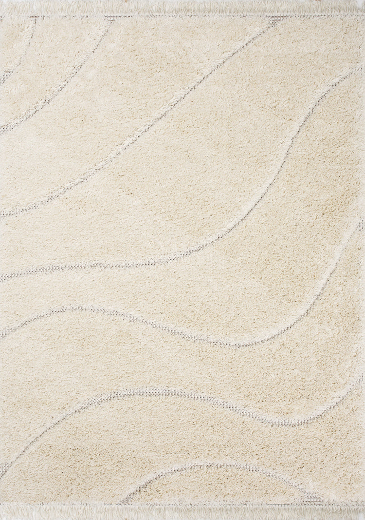 Novato Cream Curves Shag Rug by Kalora Interiors