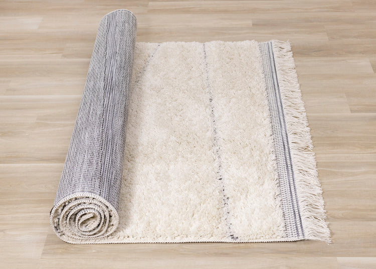Novato Cream Grey Asymmetrical Lines Rug by Kalora Interiors