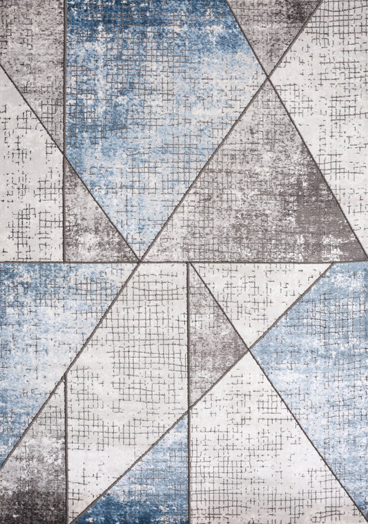 Darcy Grey Cream Blue Angular Carved Pile Rug by Kalora Interiors