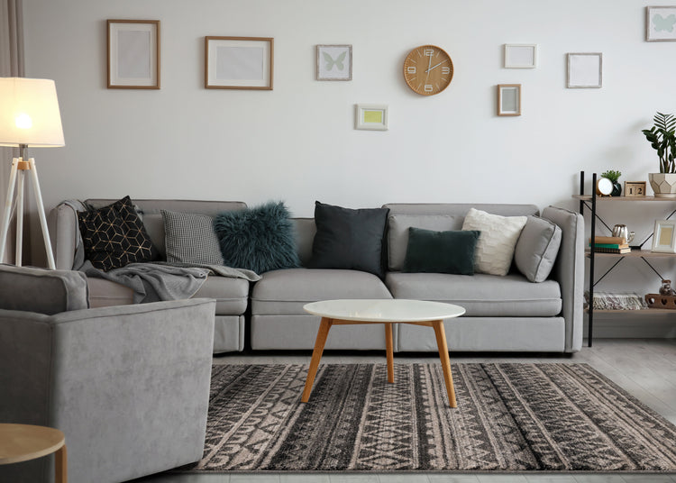 Breeze Brown Black Beige Striped Pattern Rug by Kalora Interiors