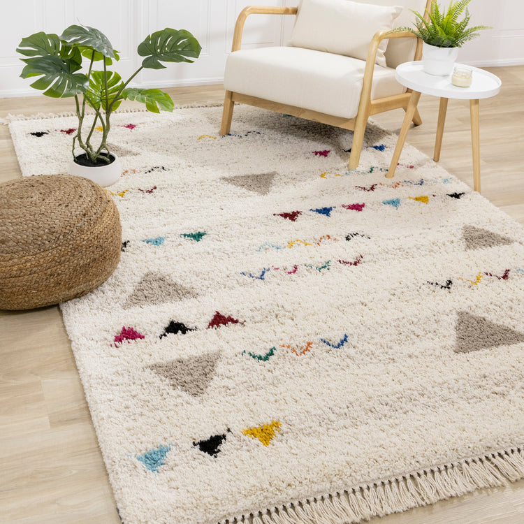 Bora Cream Grey Pink Red Yellow Blue Southwest Shag Rug by Kalora Interiors