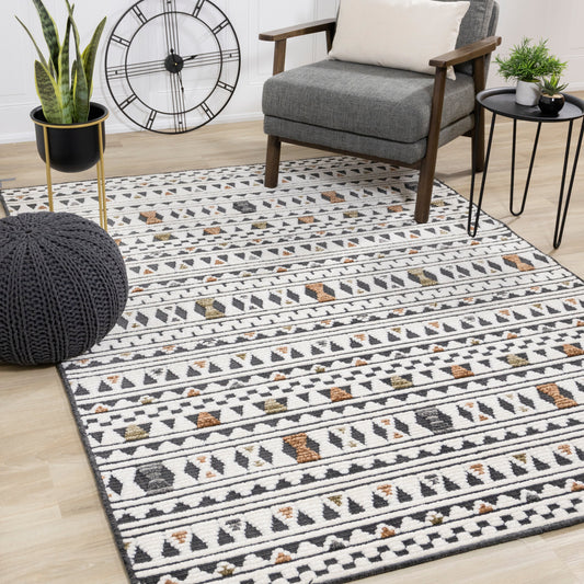 Lawson Cream Grey Orange Southwest Inspired Machine Washable Foldable Rug by Kalora Interiors