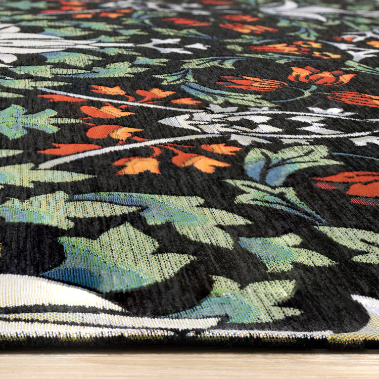 Cathedral Green Black Red Grey Yellow Symmetrical Floral Print Rug by Kalora Interiors