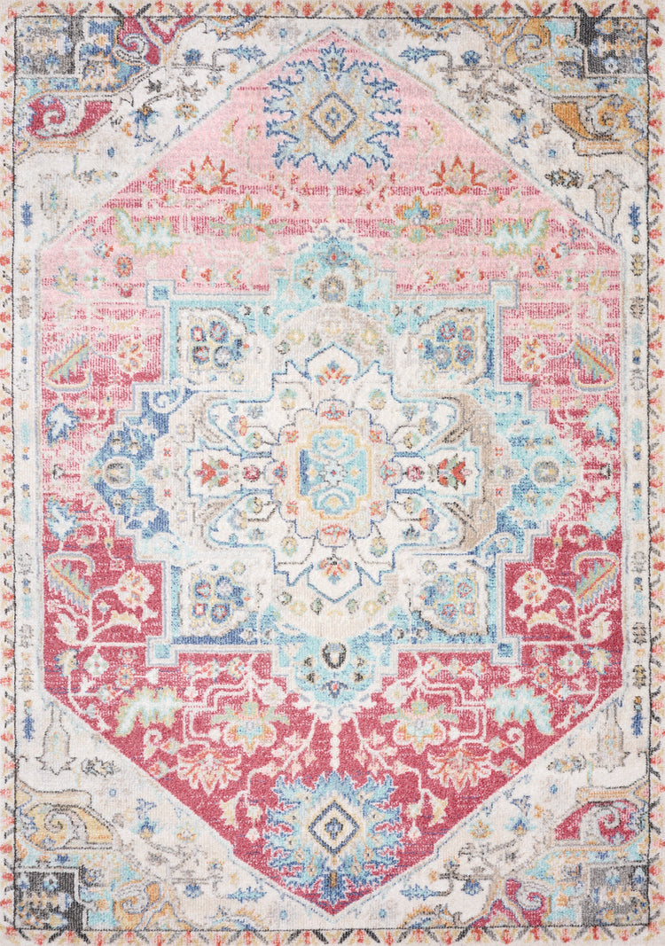 Fresco Cream Pink Yellow Blue Large Medallion Rug by Kalora Interiors