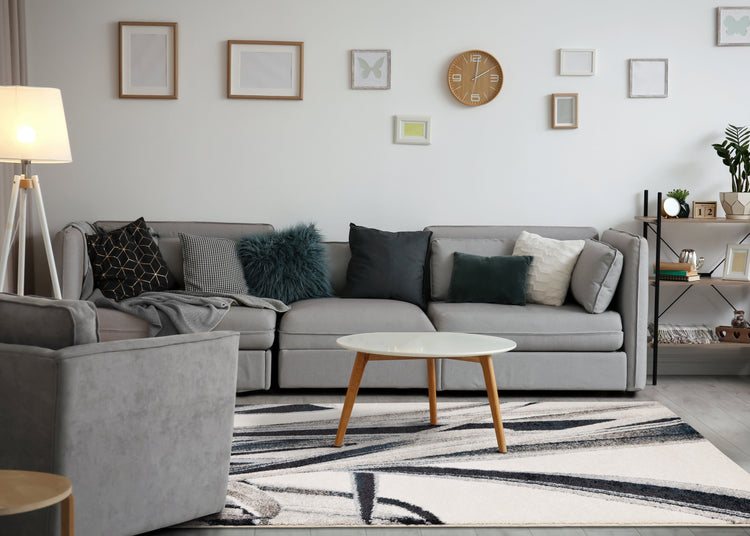 Sable Cream Blue Grey Botanical Frieze Rug by Kalora Interiors