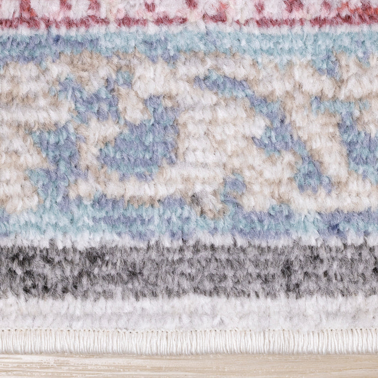 Fresco Cream Grey Pink Yellow Orange Floral Border Rug by Kalora Interiors
