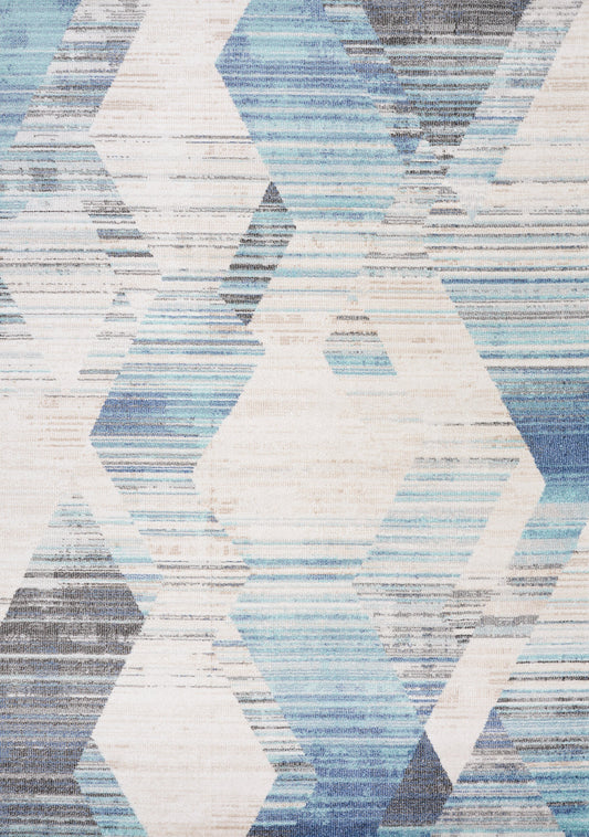 Alfombra con estampado de rombos envejecido azul gris crema Fresco de Kalora Interiors