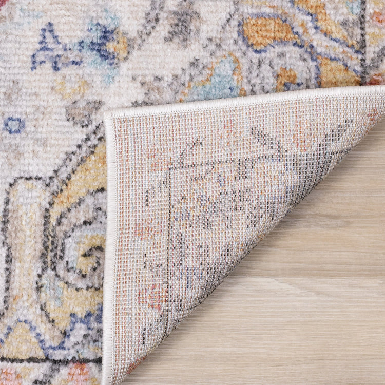 Fresco Cream Pink Yellow Blue Large Medallion Rug by Kalora Interiors