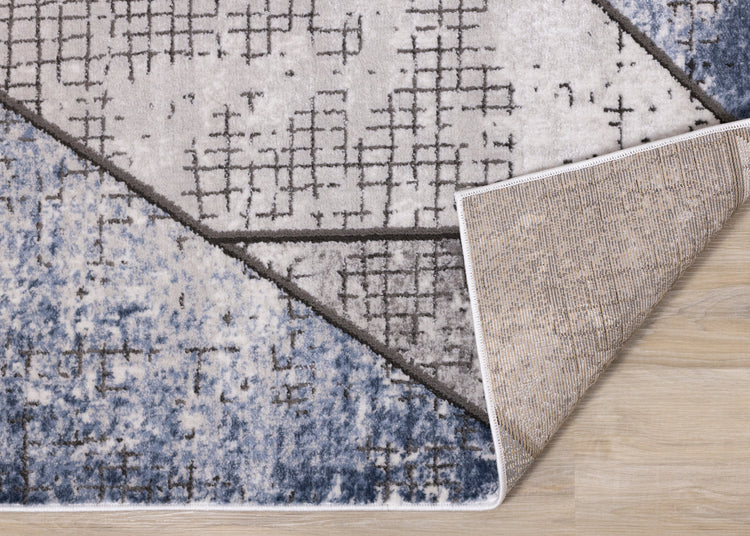 Darcy Grey Cream Blue Angular Carved Pile Rug by Kalora Interiors