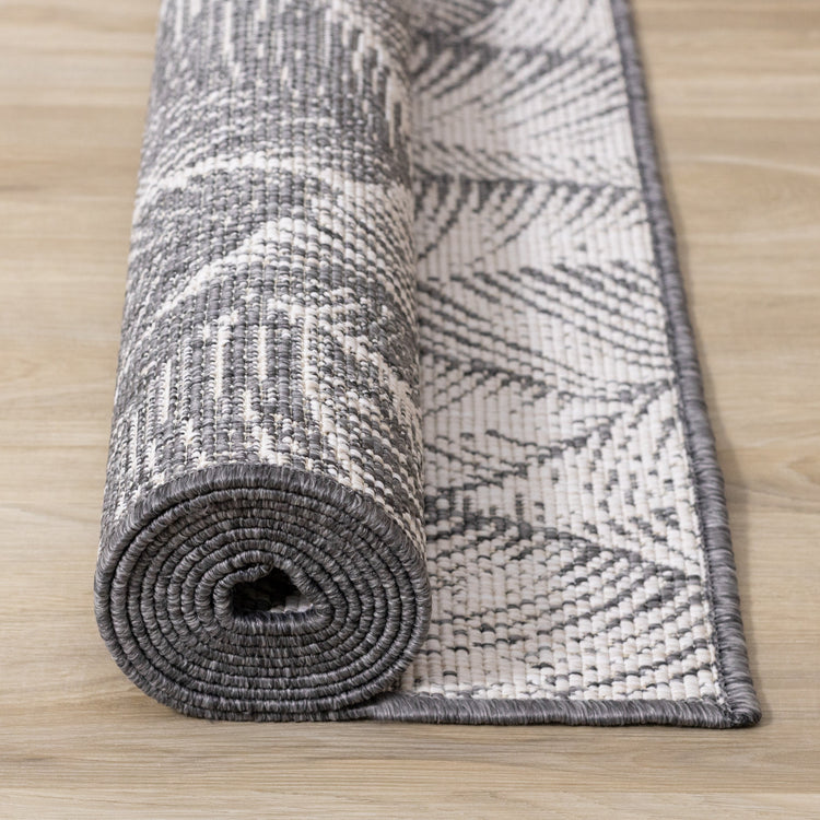 Bristol Grey White Leaf Pattern Indoor/Outdoor Reversible Rug by Kalora Interiors