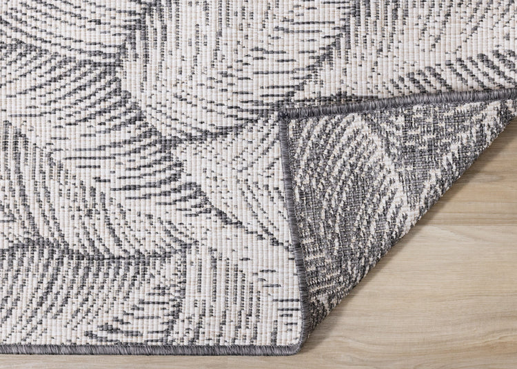 Bristol Grey White Leaf Pattern Indoor/Outdoor Reversible Rug by Kalora Interiors