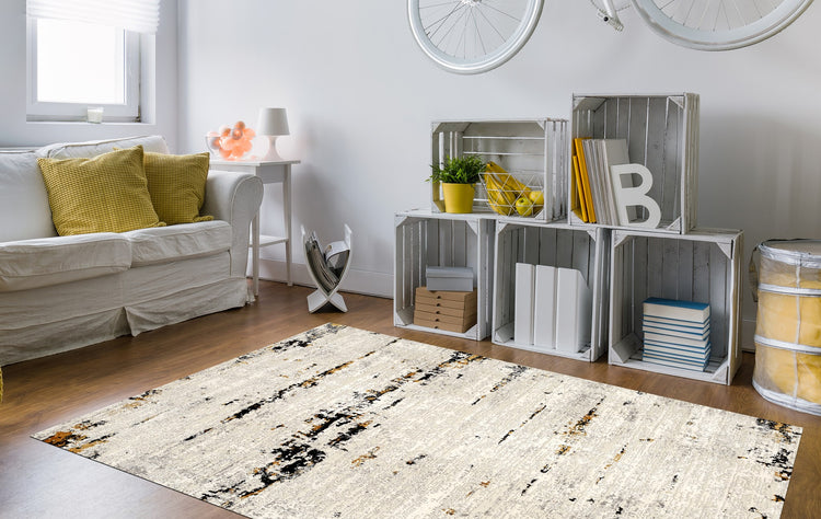 Panache PAN-5075A-CRYE Soft Powerloomed Cream Yellow Anthracite Area Rug By Viana Inc