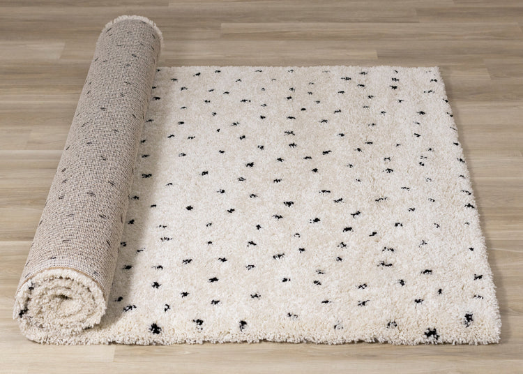 Maroq Cream Black Polka Dot Shag Rug by Kalora Interiors