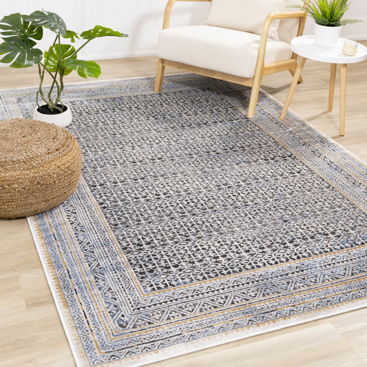 Darcy Blue Grey Brown Iridescent Traditional Plush Rug by Kalora Interiors