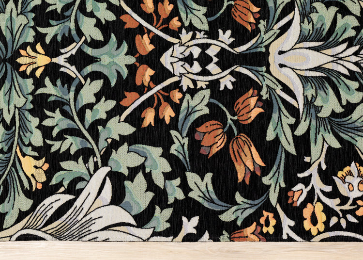 Cathedral Green Black Red Grey Yellow Symmetrical Floral Print Rug by Kalora Interiors