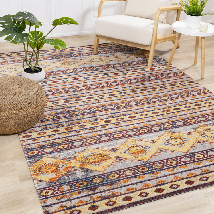 Sara Red Orange Yellow Southwestern Stripe Rug by Kalora Interiors