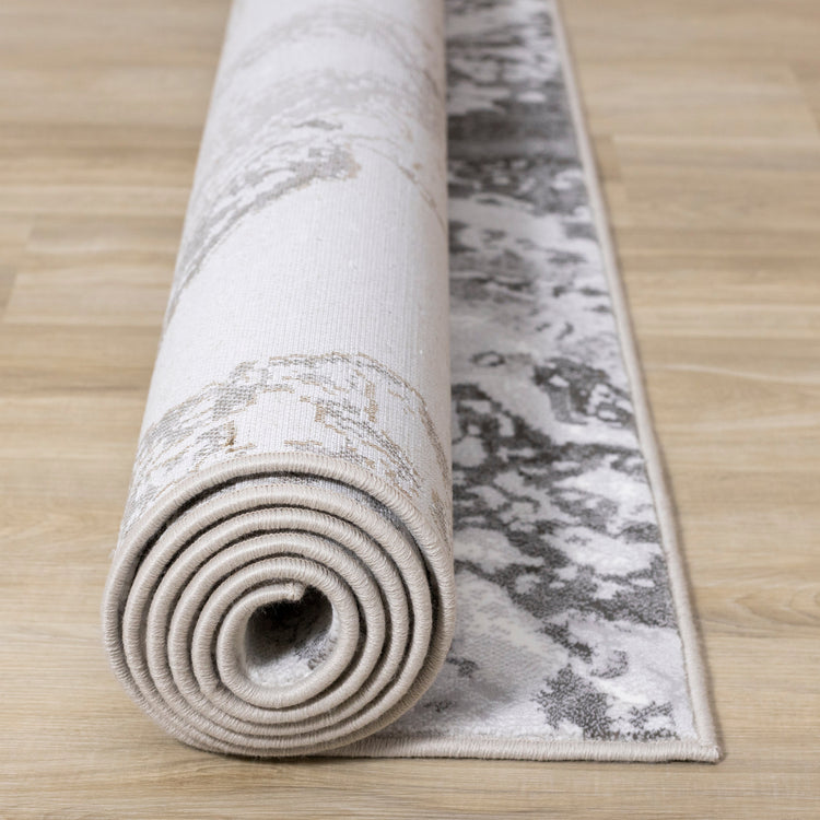 Intrigue White Grey Marble Swirl Rug by Kalora Interiors
