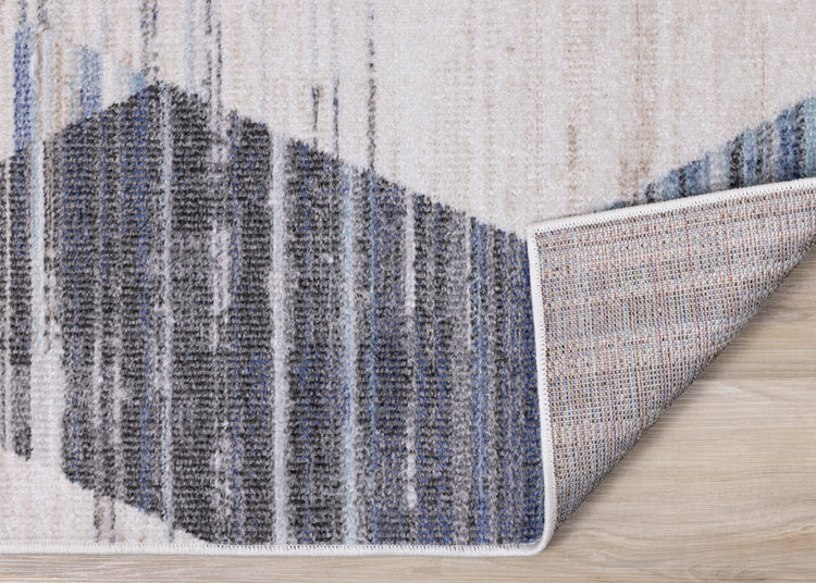 Fresco Cream Blue Grey Distressed Diamond Pattern Rug by Kalora Interiors