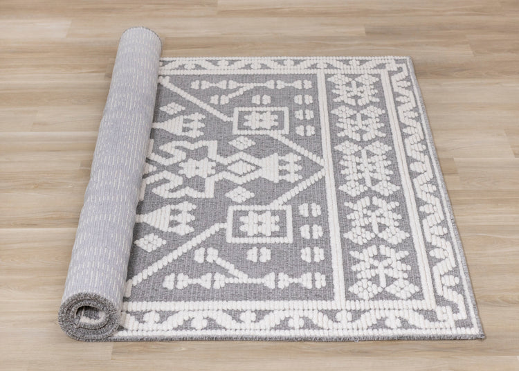 Lawson Grey Cream Elegant Traditional Machine Washable Foldable Rug by Kalora Interiors