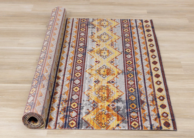 Sara Red Orange Yellow Southwestern Stripe Rug by Kalora Interiors