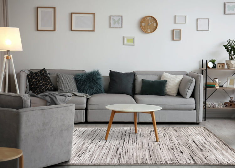 Chorus Black Grey White Iridescent Plush Rug by Kalora Interiors