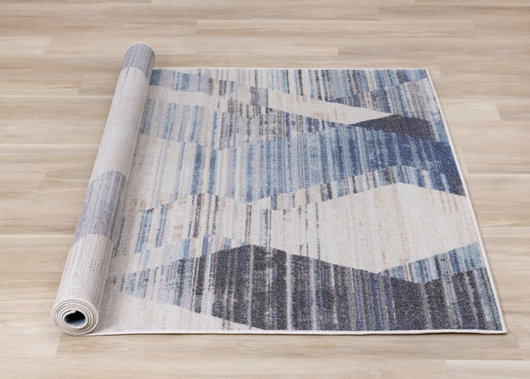 Fresco Cream Blue Grey Distressed Diamond Pattern Rug by Kalora Interiors