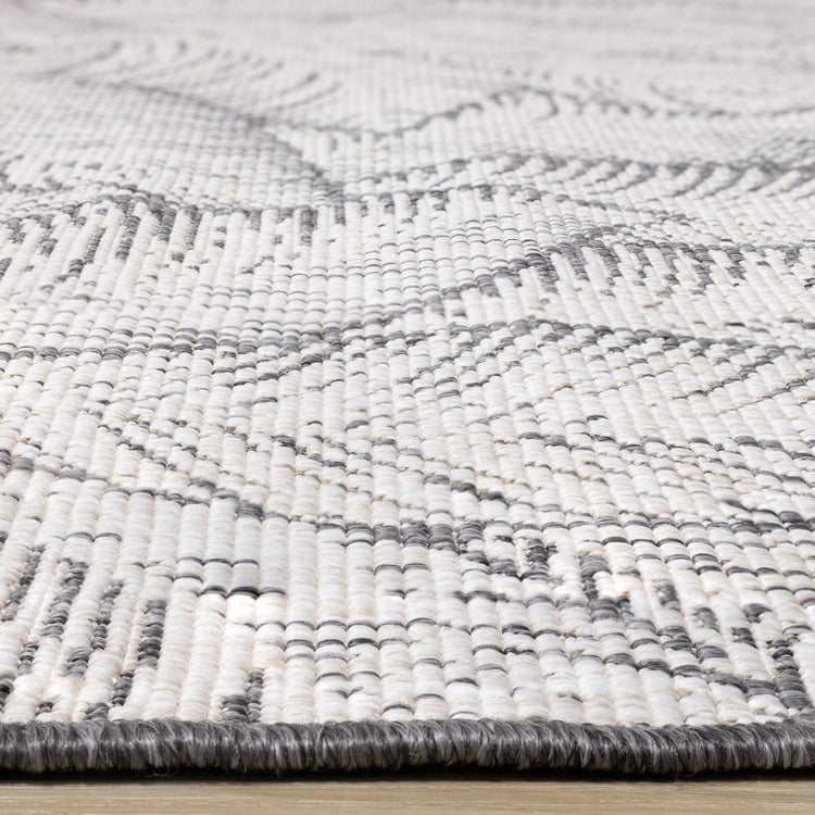 Bristol Grey White Leaf Pattern Indoor/Outdoor Reversible Rug by Kalora Interiors