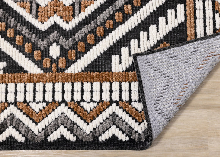 Lawson Grey Cream Orange Double Medallion Contemporary Machine Washable Foldable Rug by Kalora Interiors