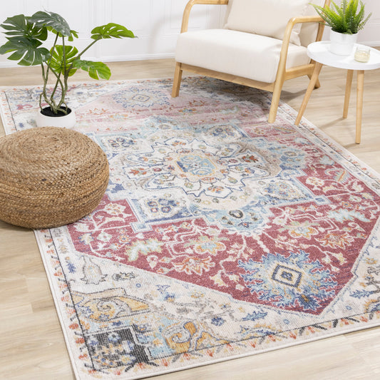Alfombra medallón grande Fresco Cream Pink Yellow Blue de Kalora Interiors