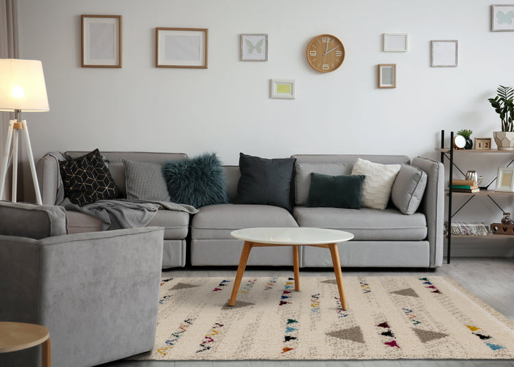 Bora Cream Grey Pink Red Yellow Blue Southwest Shag Rug by Kalora Interiors
