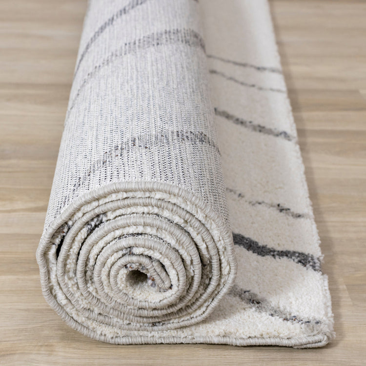 Ravine Cream Grey Wishbone Shag Rug by Kalora Interiors