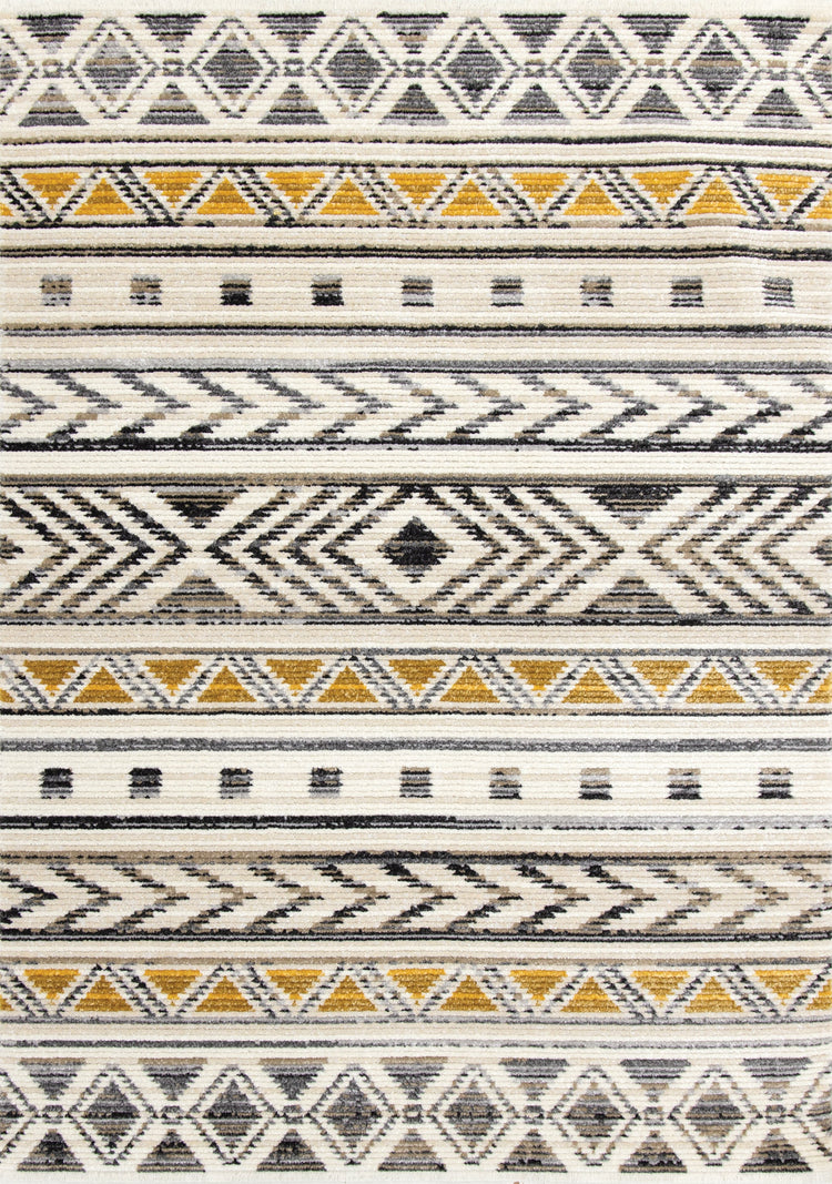 Calabar Cream Grey Yellow Tribal Rug by Kalora Interiors