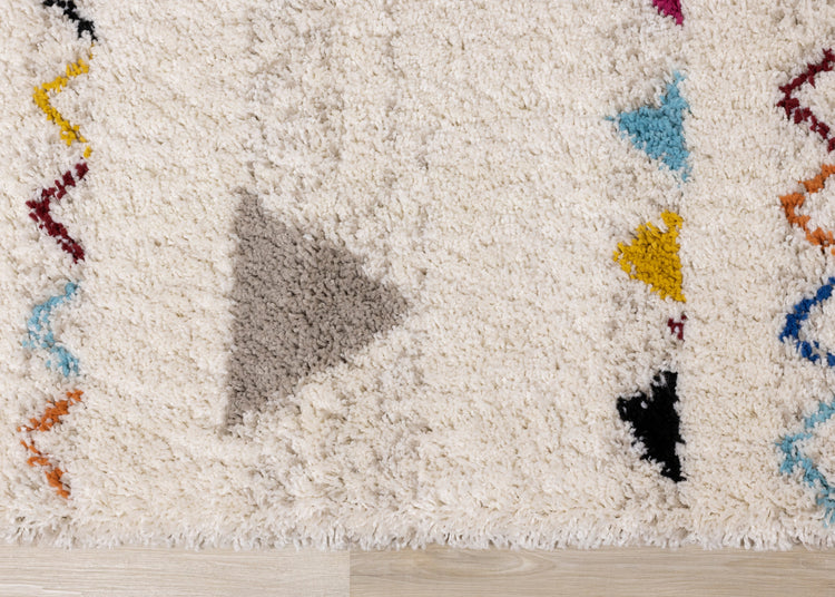 Bora Cream Grey Pink Red Yellow Blue Southwest Shag Rug by Kalora Interiors