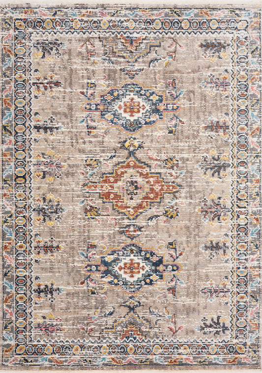 Evora Beige Rust Blue Contemporary Medallion Rug by Kalora Interiors