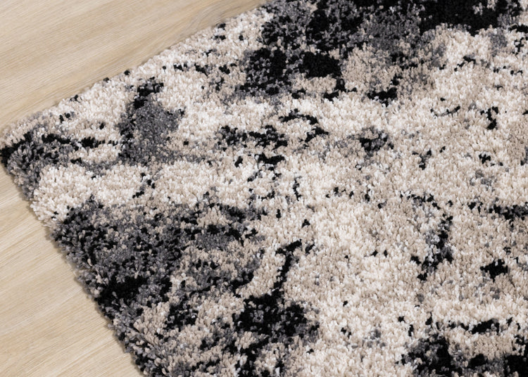 Maroq Cream Grey Beige Distressed Diamond Shag Rug by Kalora Interiors