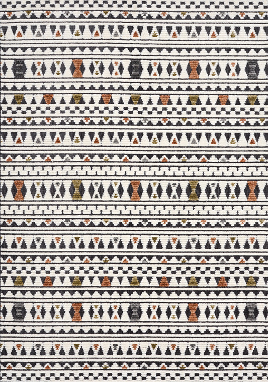 Lawson Cream Grey Orange Southwest Inspired Machine Washable Foldable Rug by Kalora Interiors