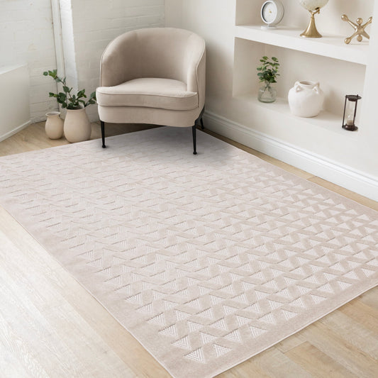 Alta White Rowed Triangles Design Rug