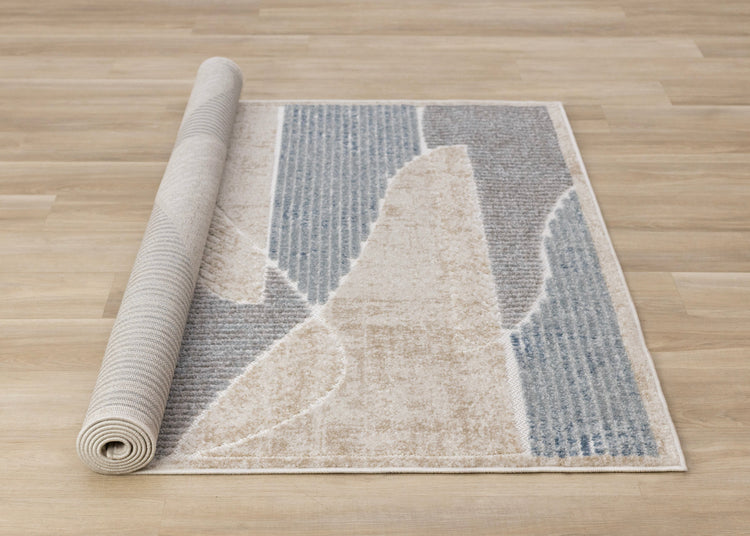 Alta Blue Beige Grey Striped Sandbanks Design Rug