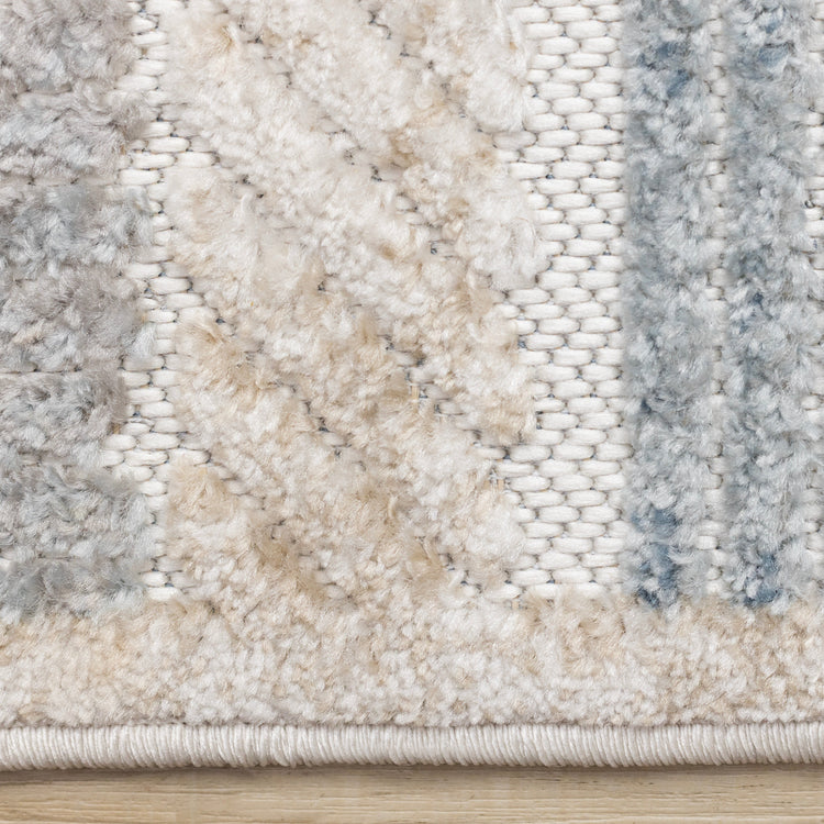 Alta Blue Beige Grey Striped Sandbanks Design Rug