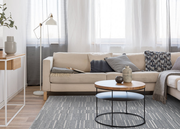 Alta Blue White Rowed Stripes Design Rug