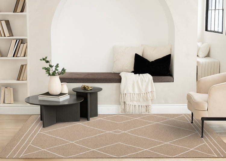 Ascent Beige Cream Diamond Lattice Design Rug