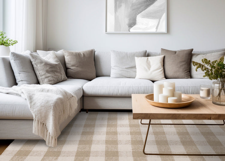 Ascent Beige White Plaid Design