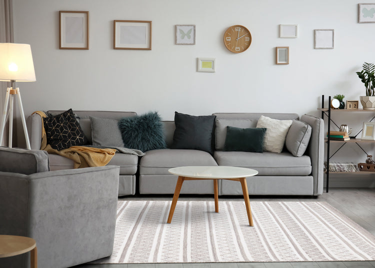 Aspen Grey Cream Striped Diamond Pattern Rug