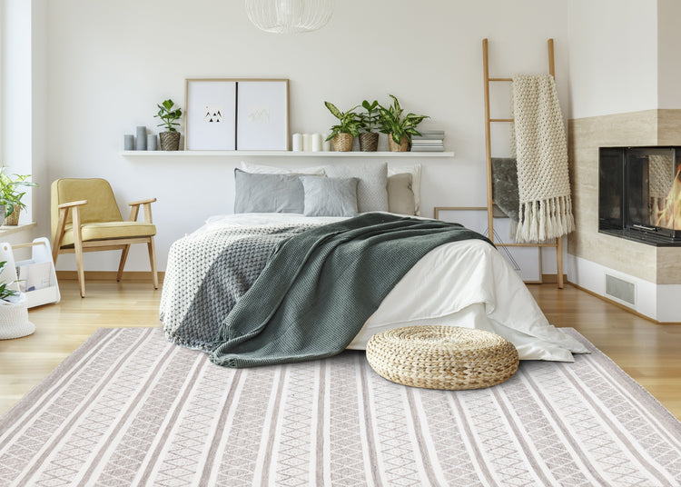 Aspen Grey Cream Striped Diamond Pattern Rug
