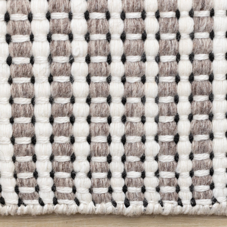 Aspen White Taupe Black Stripe Pattern Woven Rug
