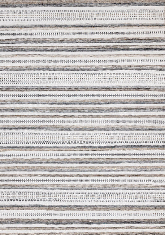 Aspen White Grey Brown Striped Southwestern Pattern Rug