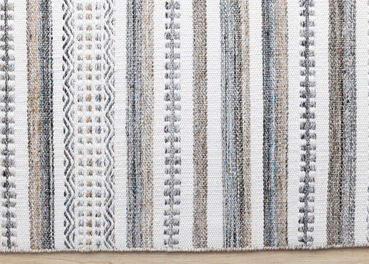 Aspen White Grey Brown Striped Southwestern Pattern Rug