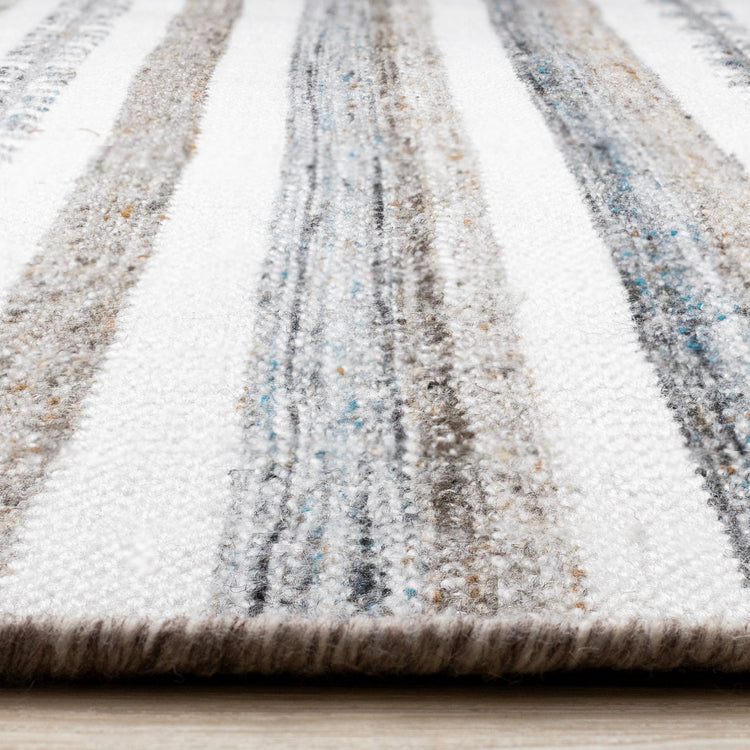 Aspen White Grey Brown Striped Southwestern Pattern Rug