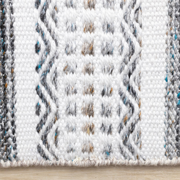 Aspen White Grey Brown Striped Southwestern Pattern Rug