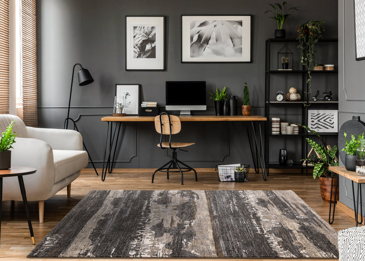 Aurora Grey Black Cream Brown Stormy Sky Rug